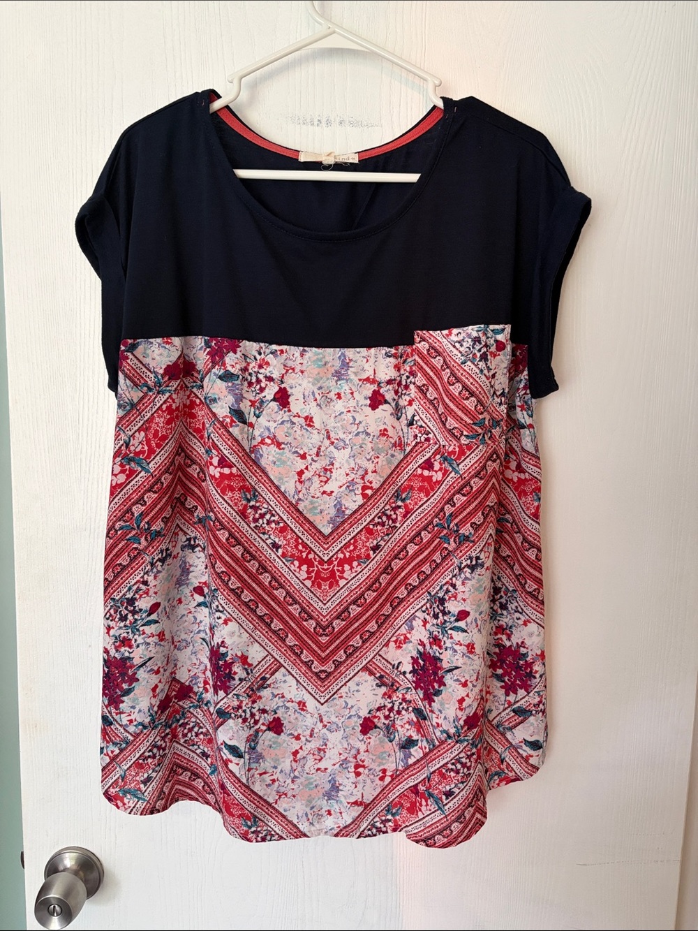 Rewind Navy & Red Short Sleeve Mixed Print Tunic